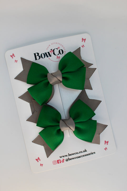 School Green and Grey Bows - Knot Bow Set - Clip