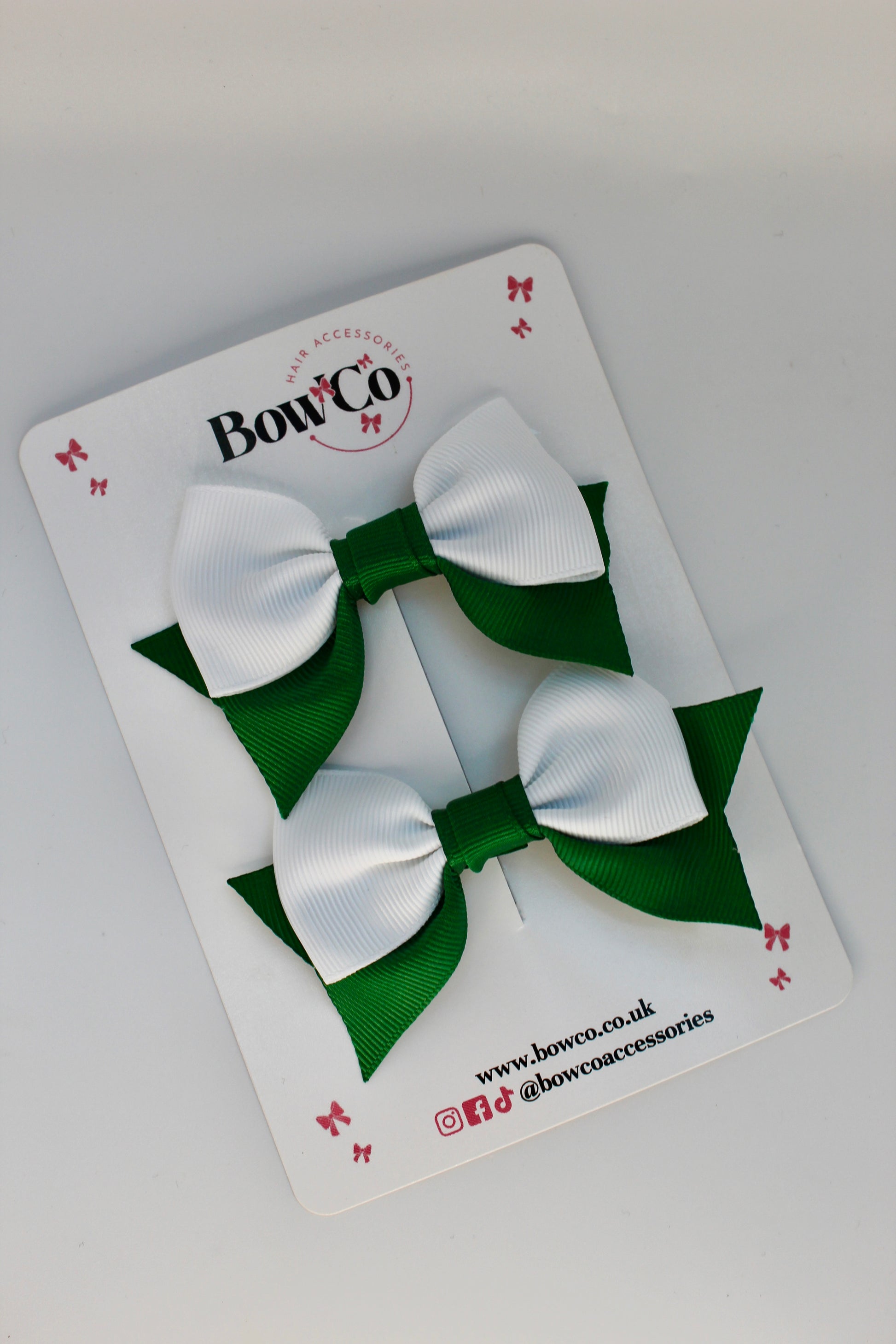 School Green and White Bows - Bow Tail Set - Clip