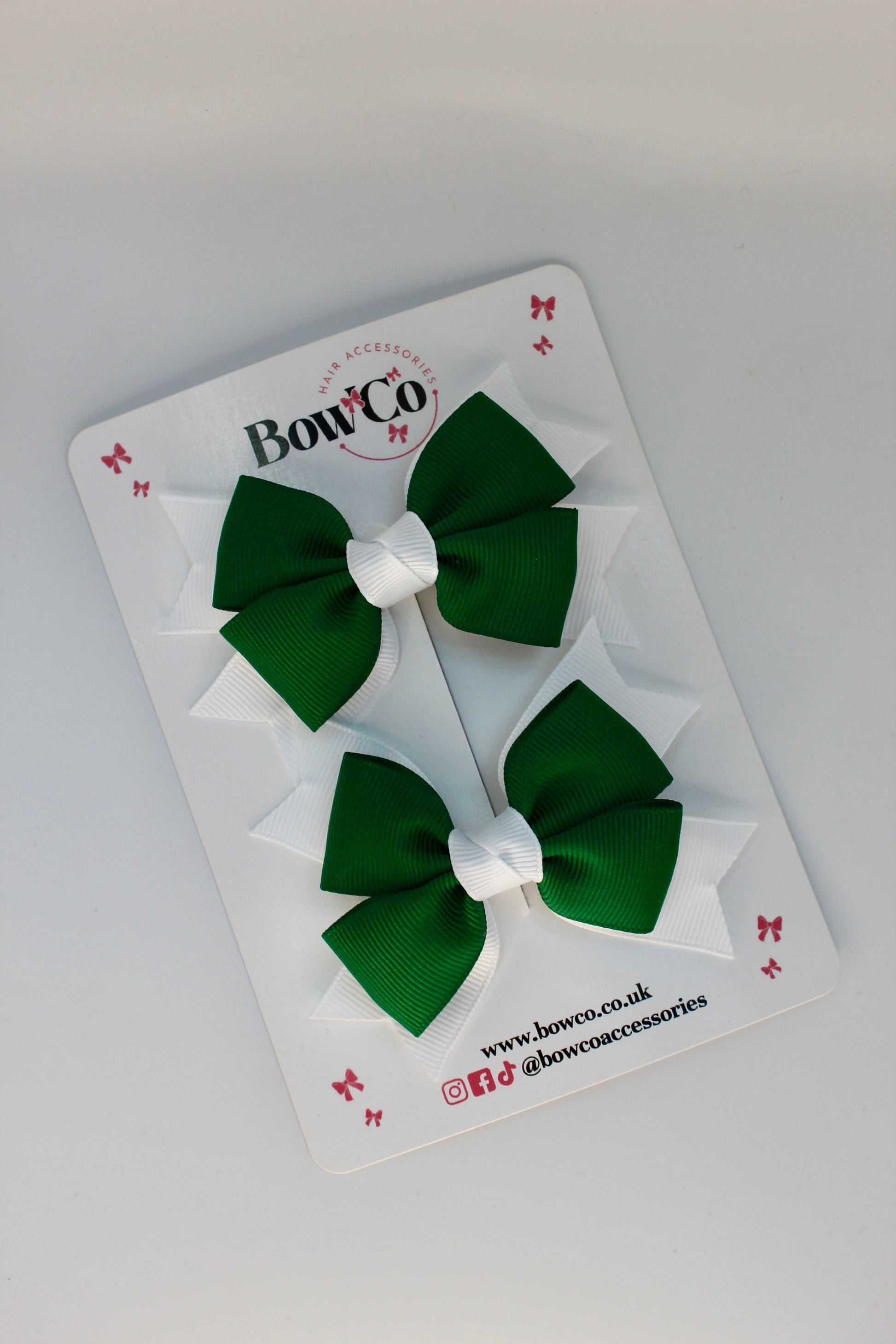 School Green and White Bows - Knot Bow Set - Clip