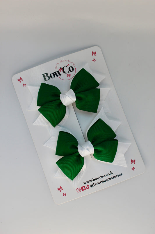 School Green and White Bows - Knot Bow Set - Clip