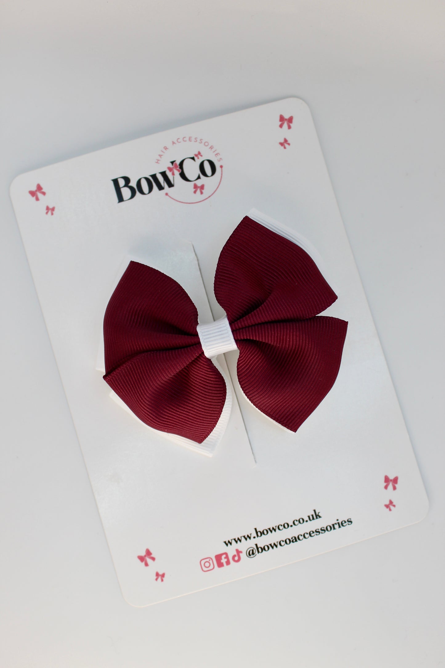 School Bow Burgundy and White - Double Layer Bow - Clip
