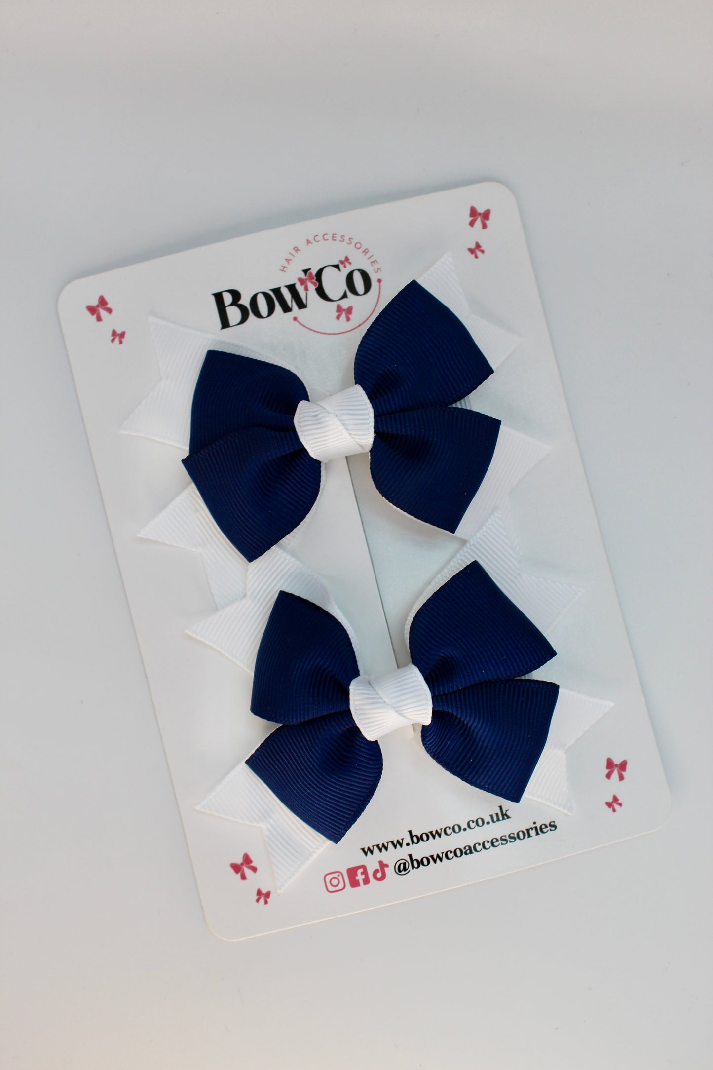 School Navy Blue and White Bows - Knot Bow Set - Clip