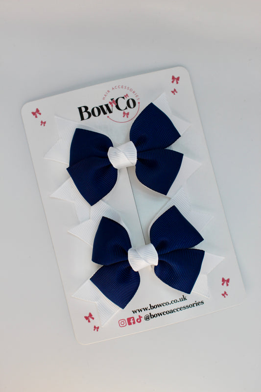 School Navy Blue and White Bows - Knot Bow Set - Clip
