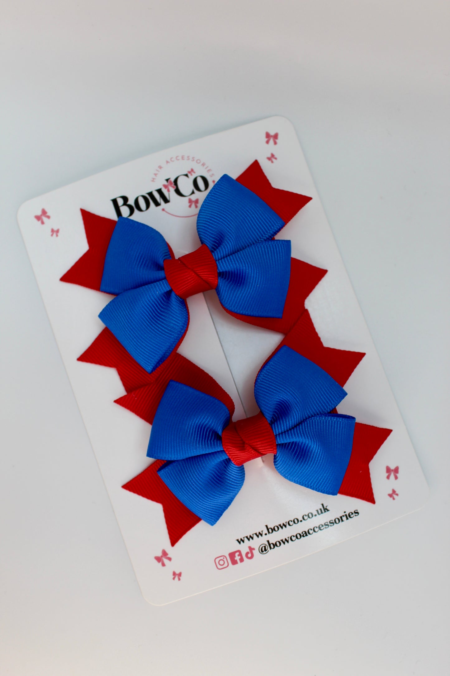 School Royal Blue and Red Bows - Knot Bow Set - Clip