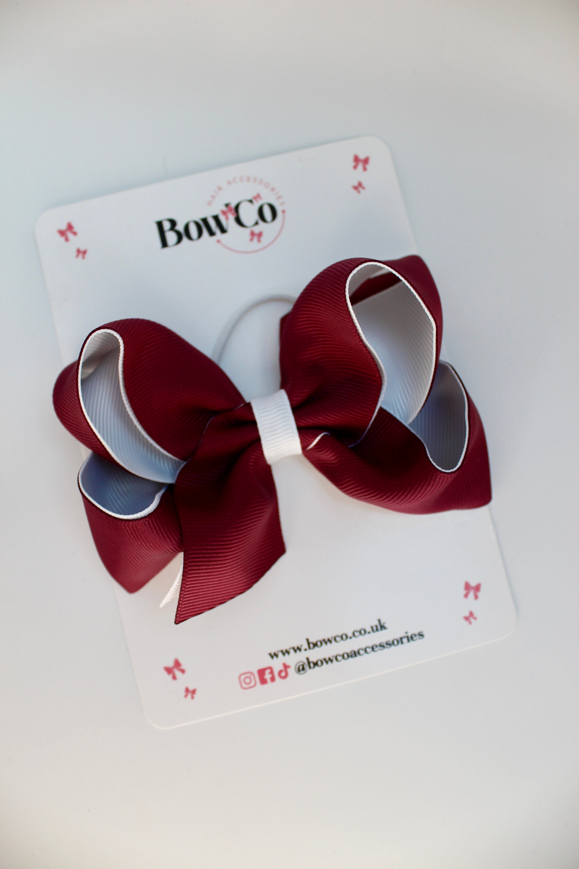 School Burgundy and White Bow - Loop Bow - Elastic