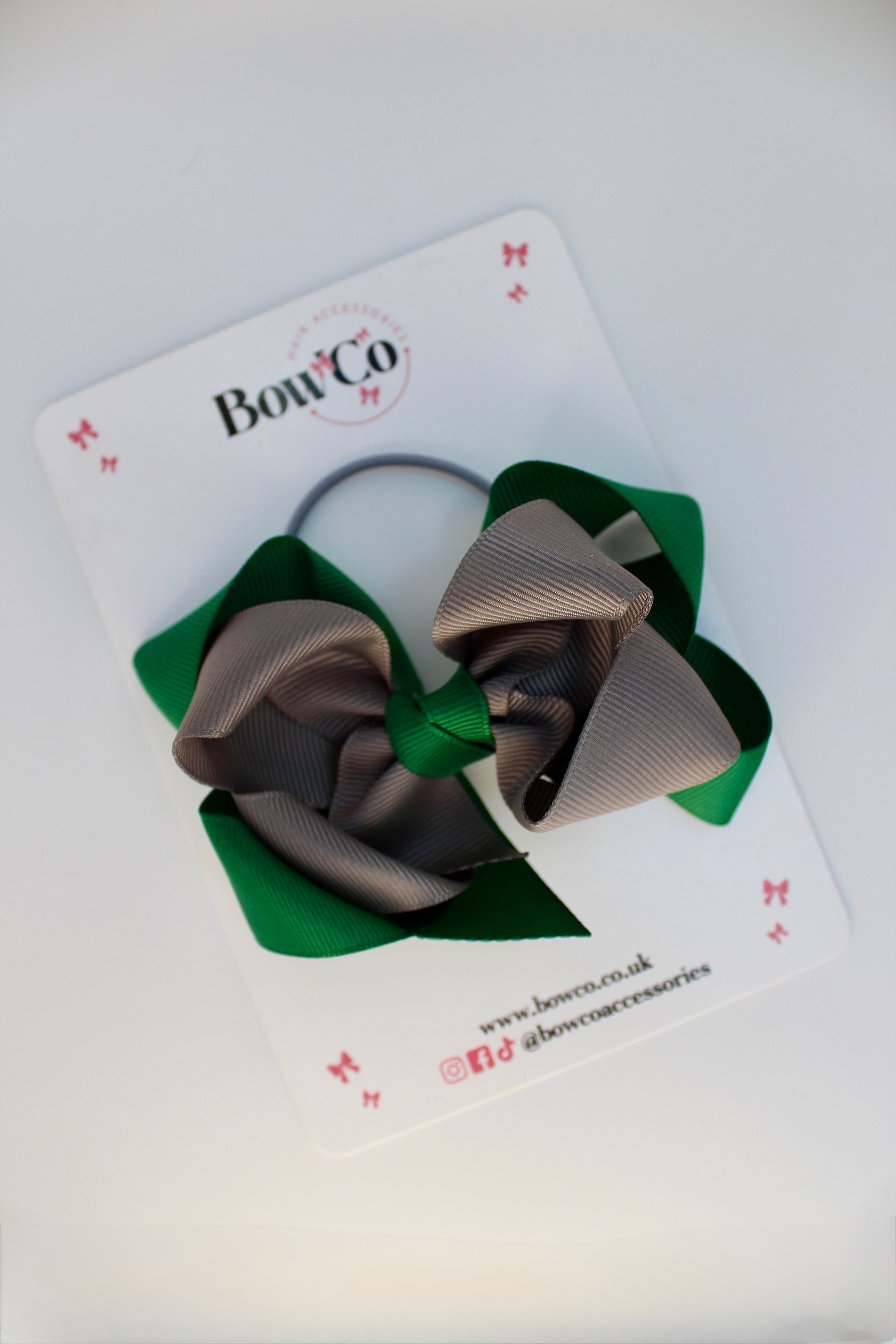 School Green and Grey Bow - Double Loop Bow - Elastic – BowCo Hair ...