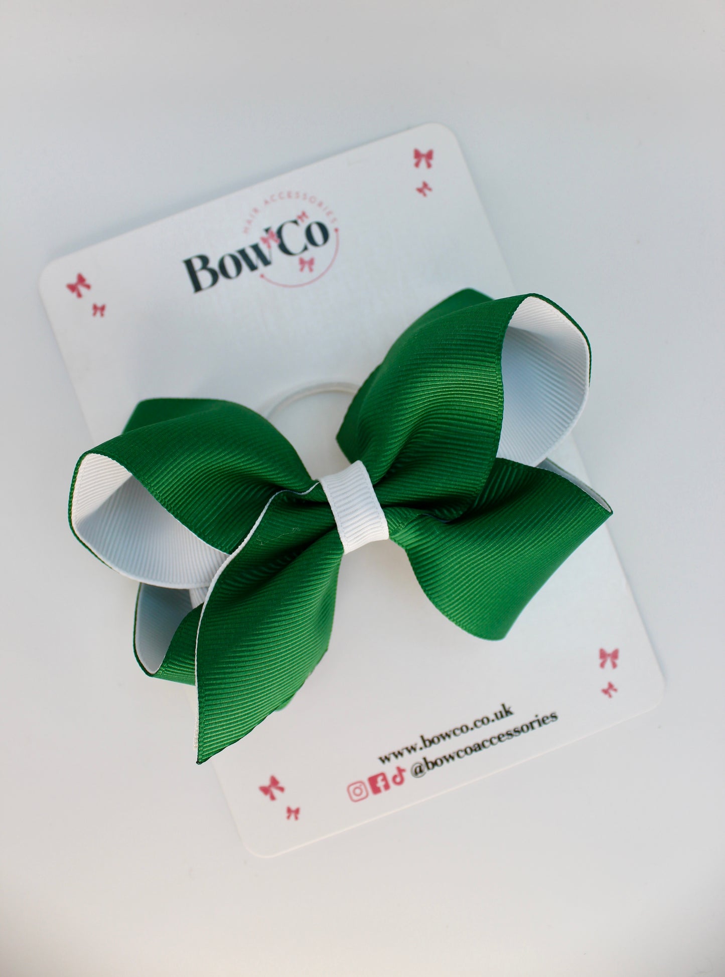 School Forest Green and White Bow - Loop Bow - Elastic