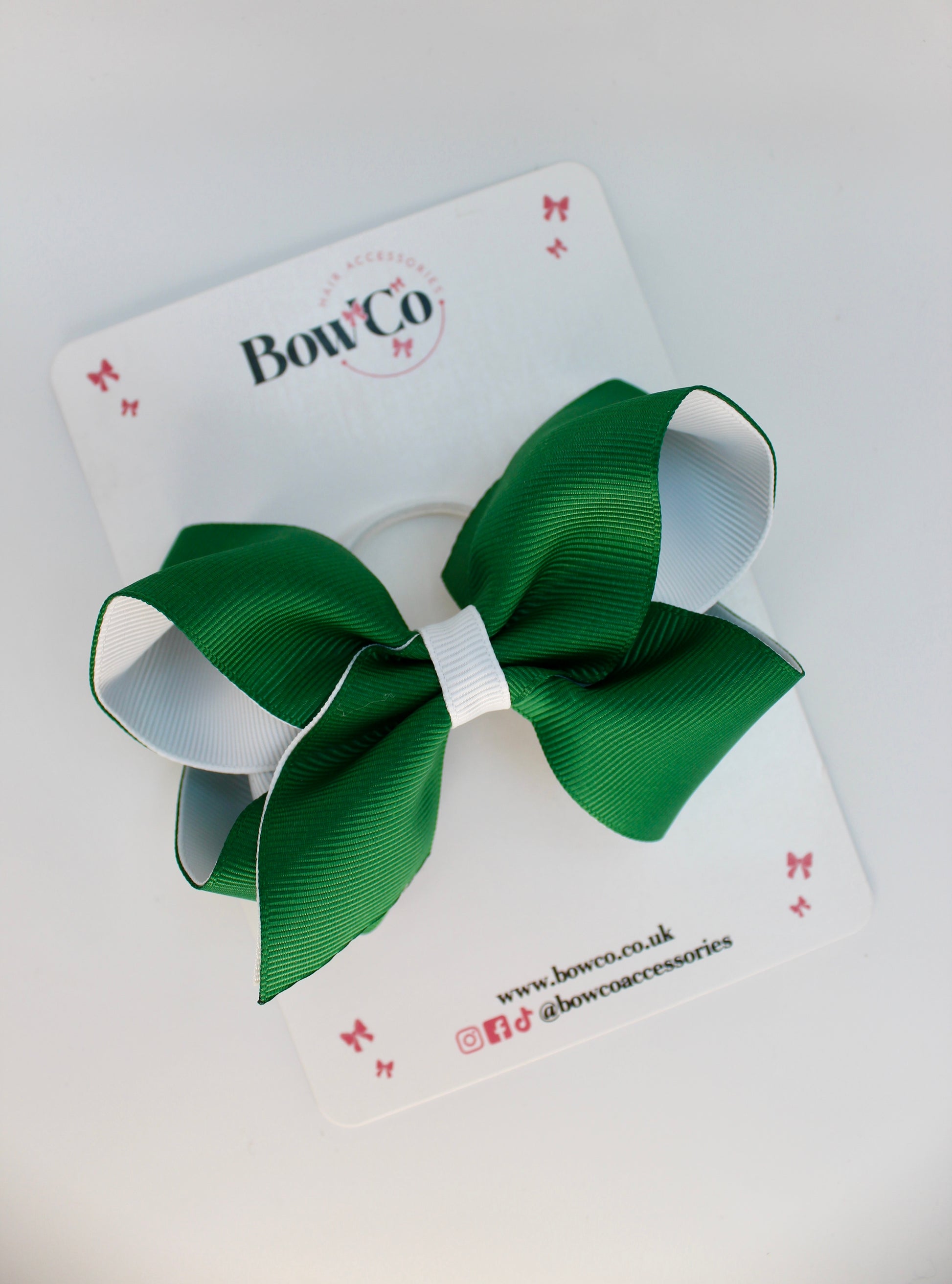 School Forest Green and White Bow - Loop Bow - Elastic