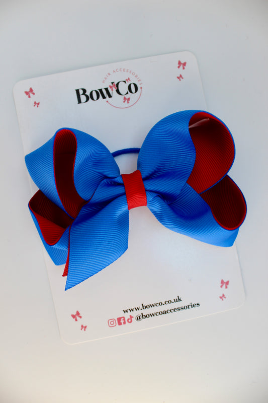 School Royal Blue and Red Bow - Loop Bow - Elastic