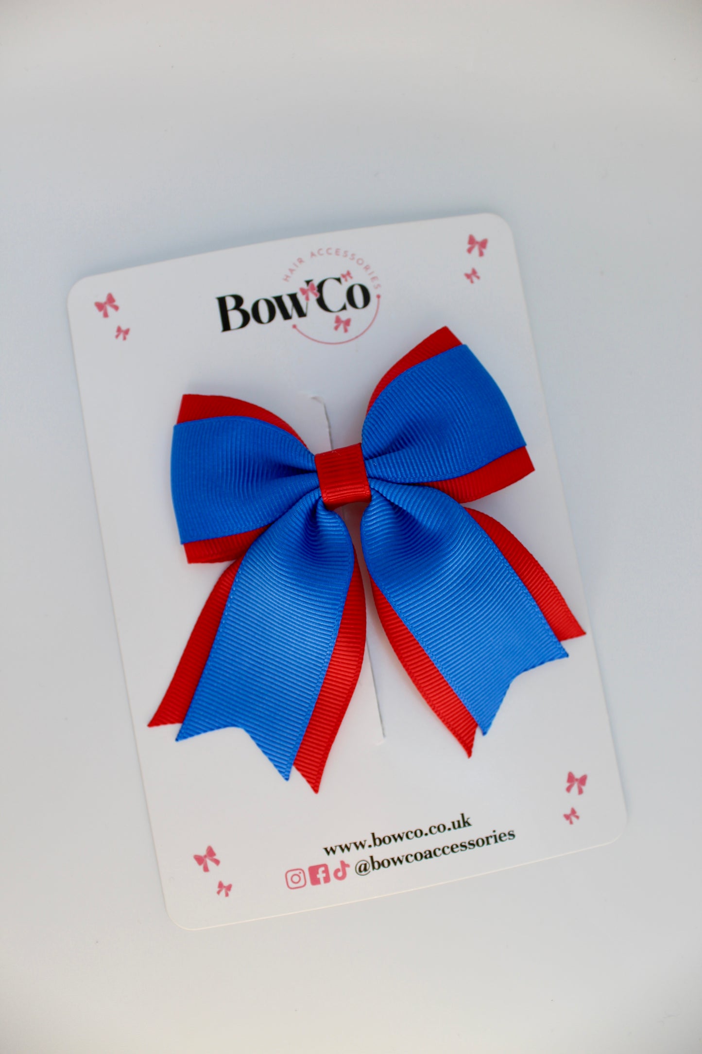 School Bow Royal Blue and Red - Tail Bow Clip