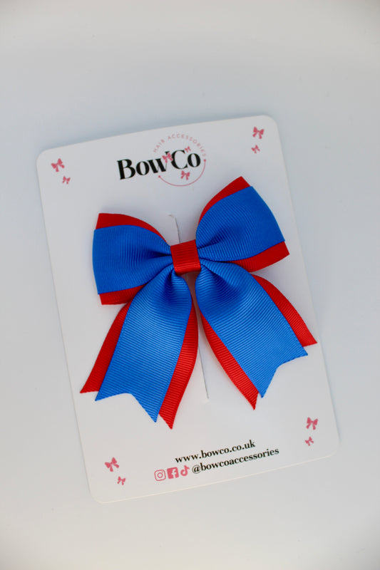 School Bow Royal Blue and Red - Tail Bow Clip