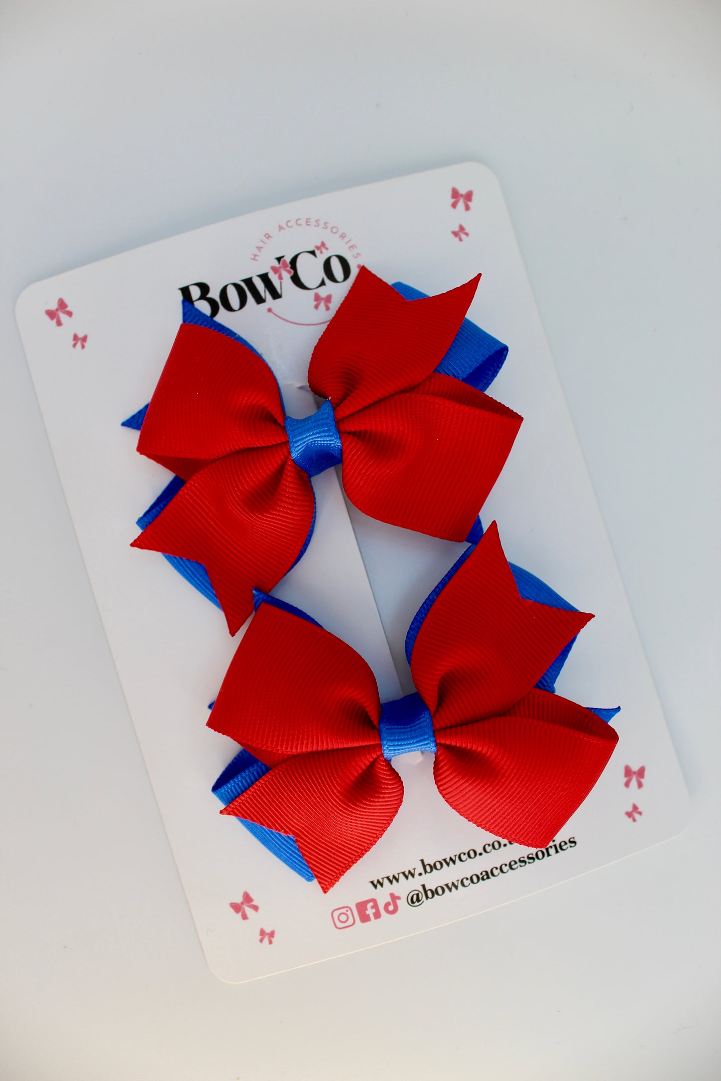 School Bow Royal Blue and Red - Layer Tail Bow Set - Clip