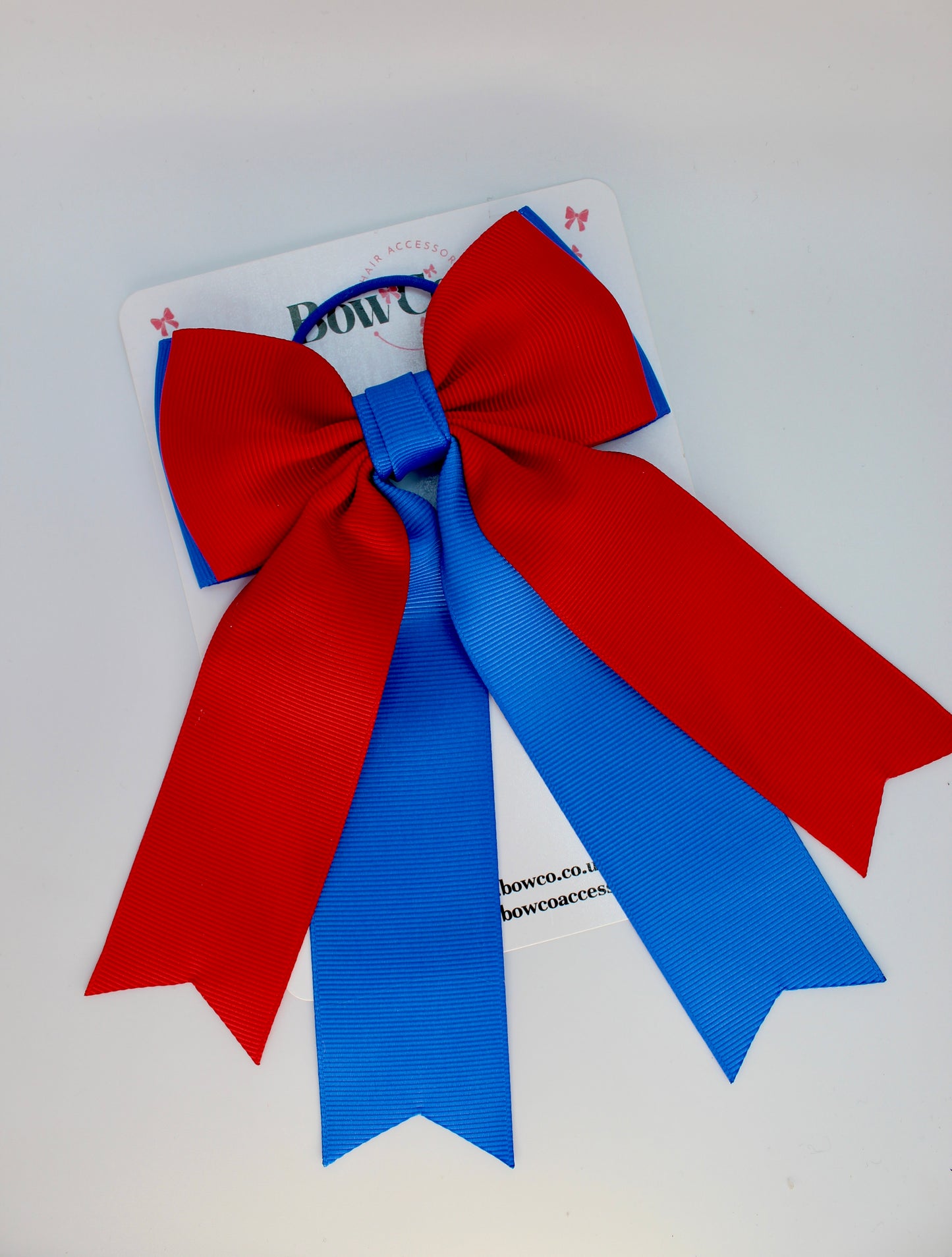 School Royal Blue and Red Bow - Classic Tail Bow - Elastic
