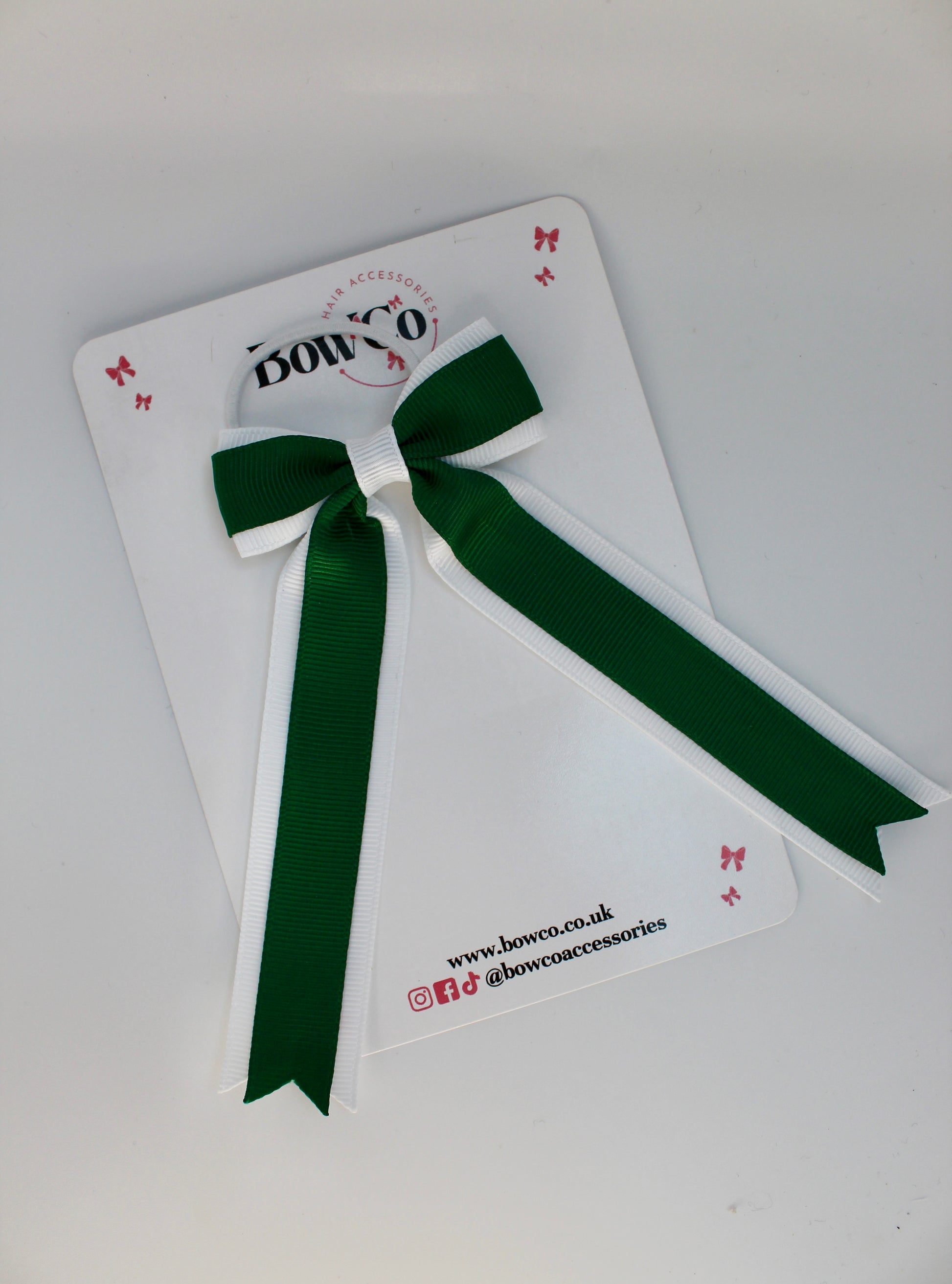 School Green and White Bow - Tuxedo Tails Bow - Elastic