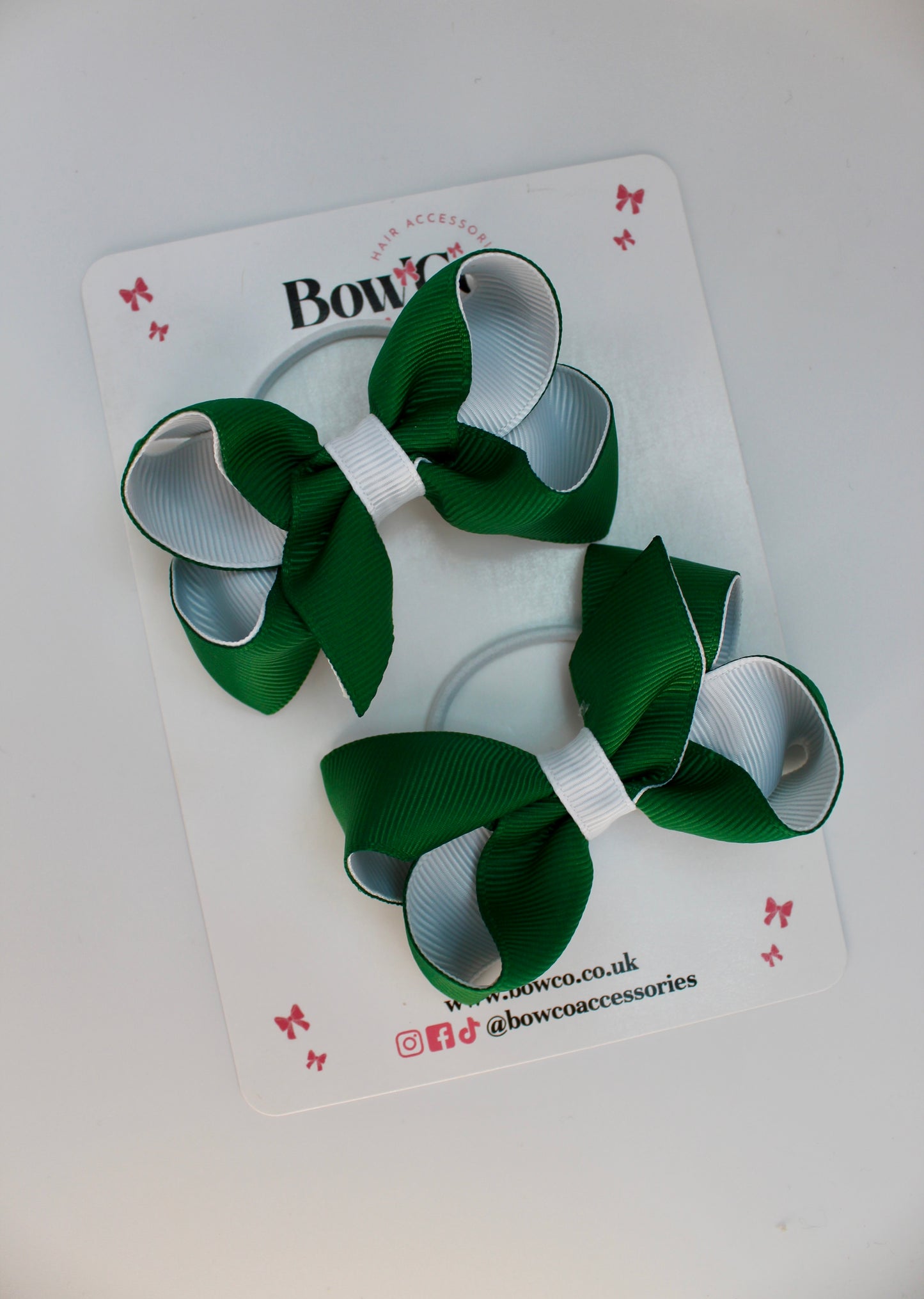 School Green and White Bows - Loop Bow Set - Elastic