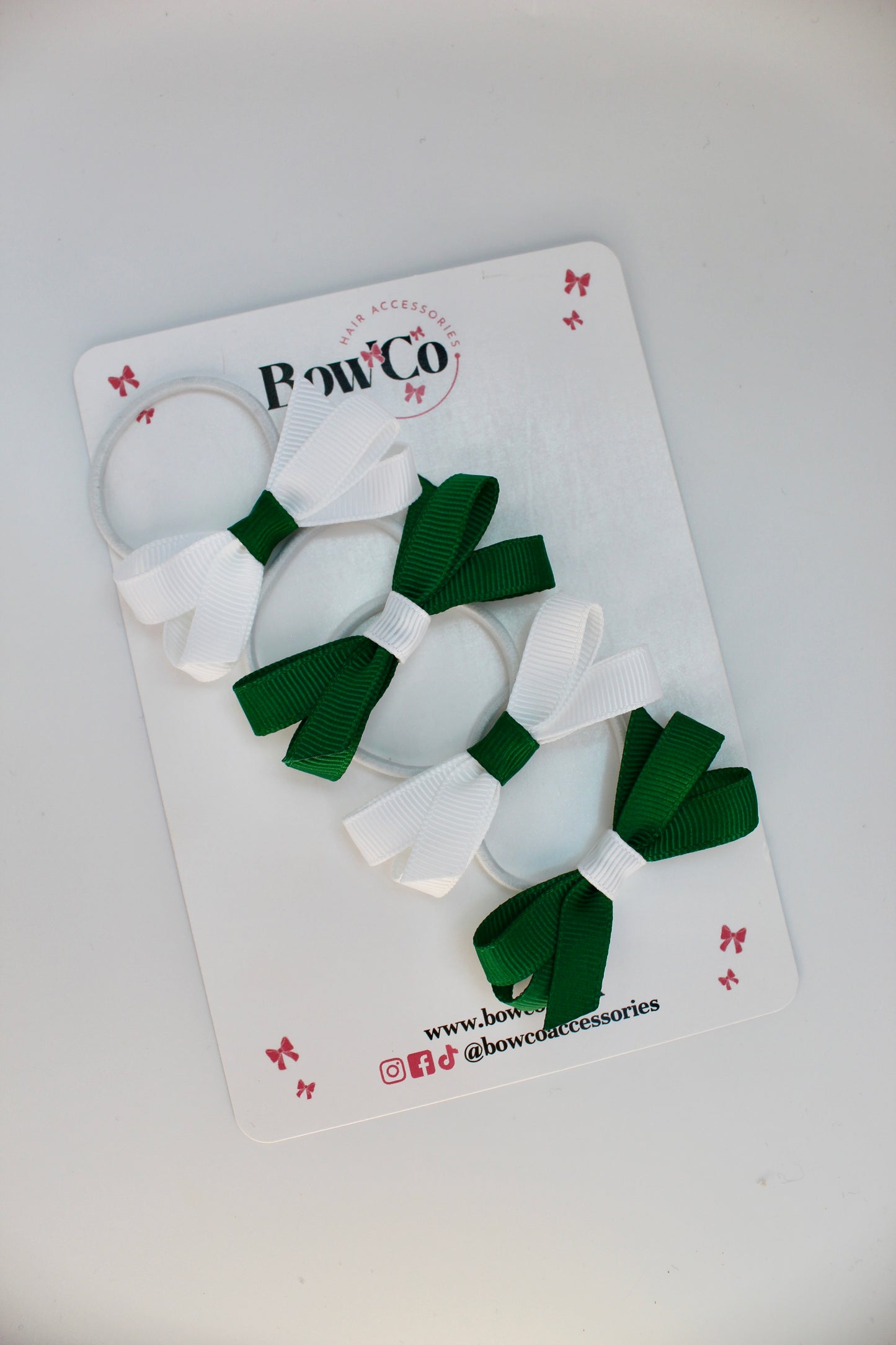 School Green and White Bows - Ballerina Bows - Set of 4 - Elastic