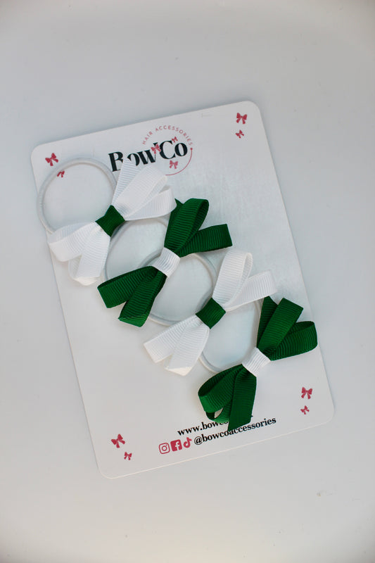 School Green and White Bows - Ballerina Bows - Set of 4 - Elastic