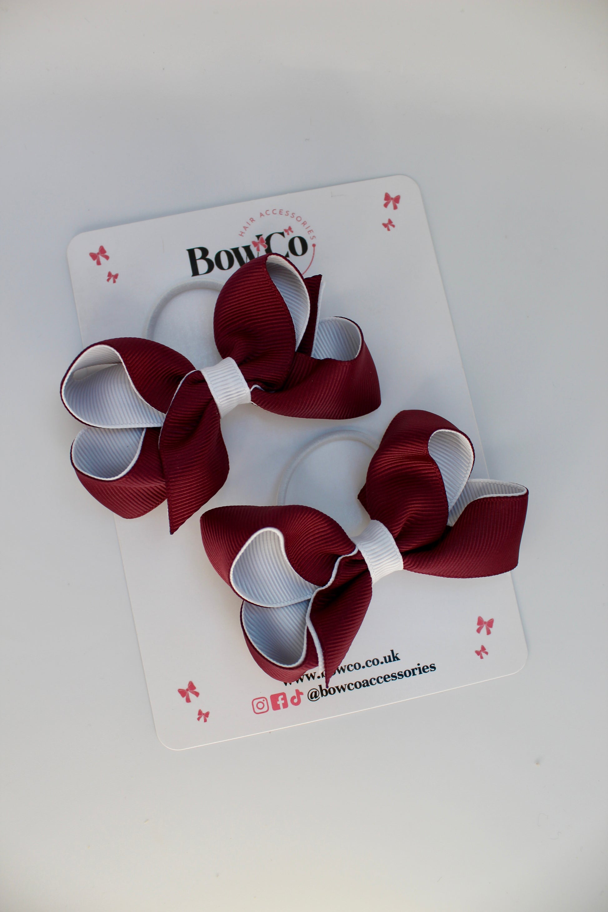 School Burgundy and White Bows - Loop Bow Set - Elastic