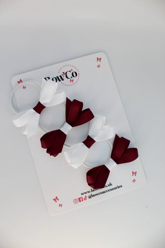 School Burgundy and White Bows - Ballerina Bows - Set of 4 - Elastic