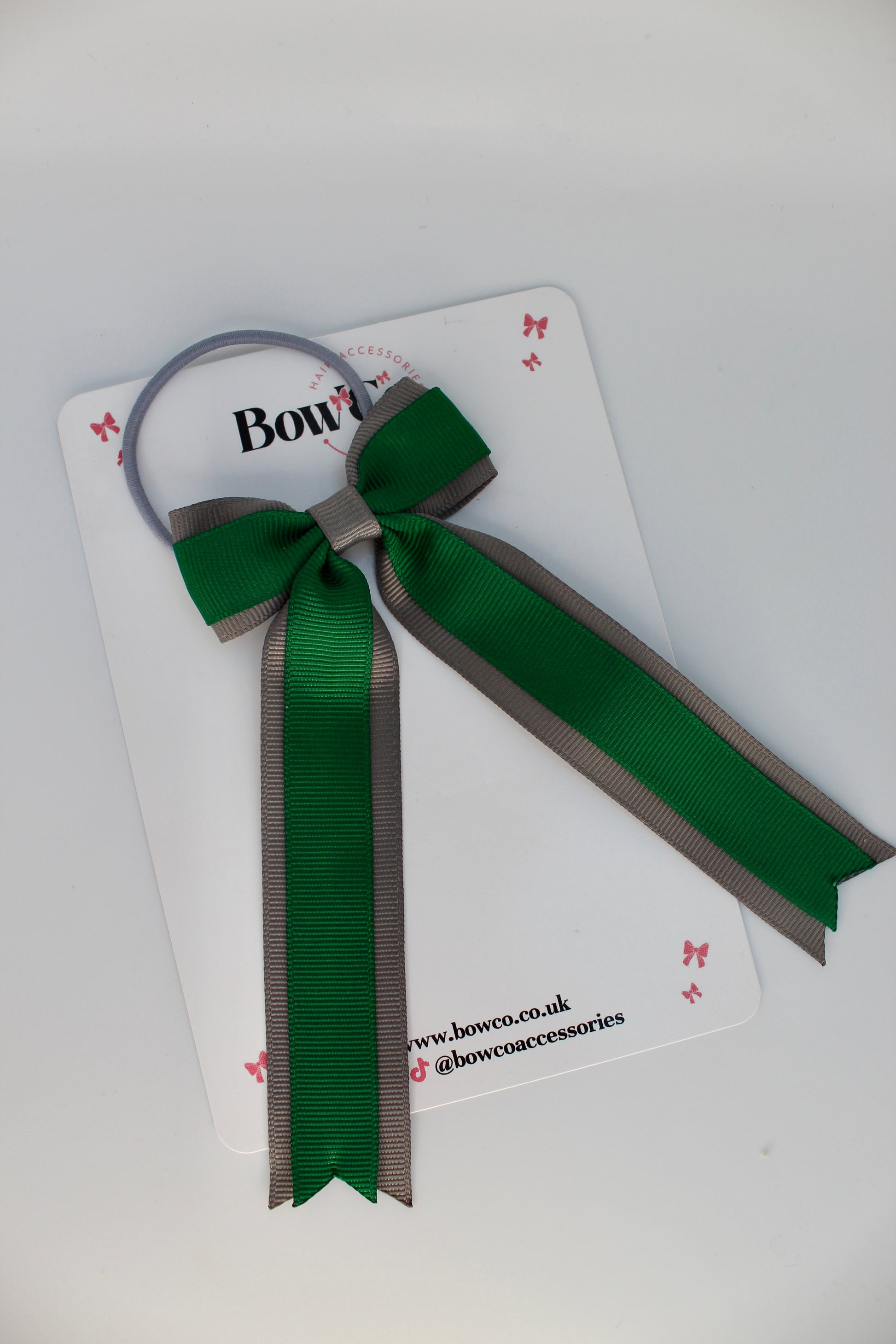 School Green and Grey Bow - Tuxedo Tails Bow - Elastic