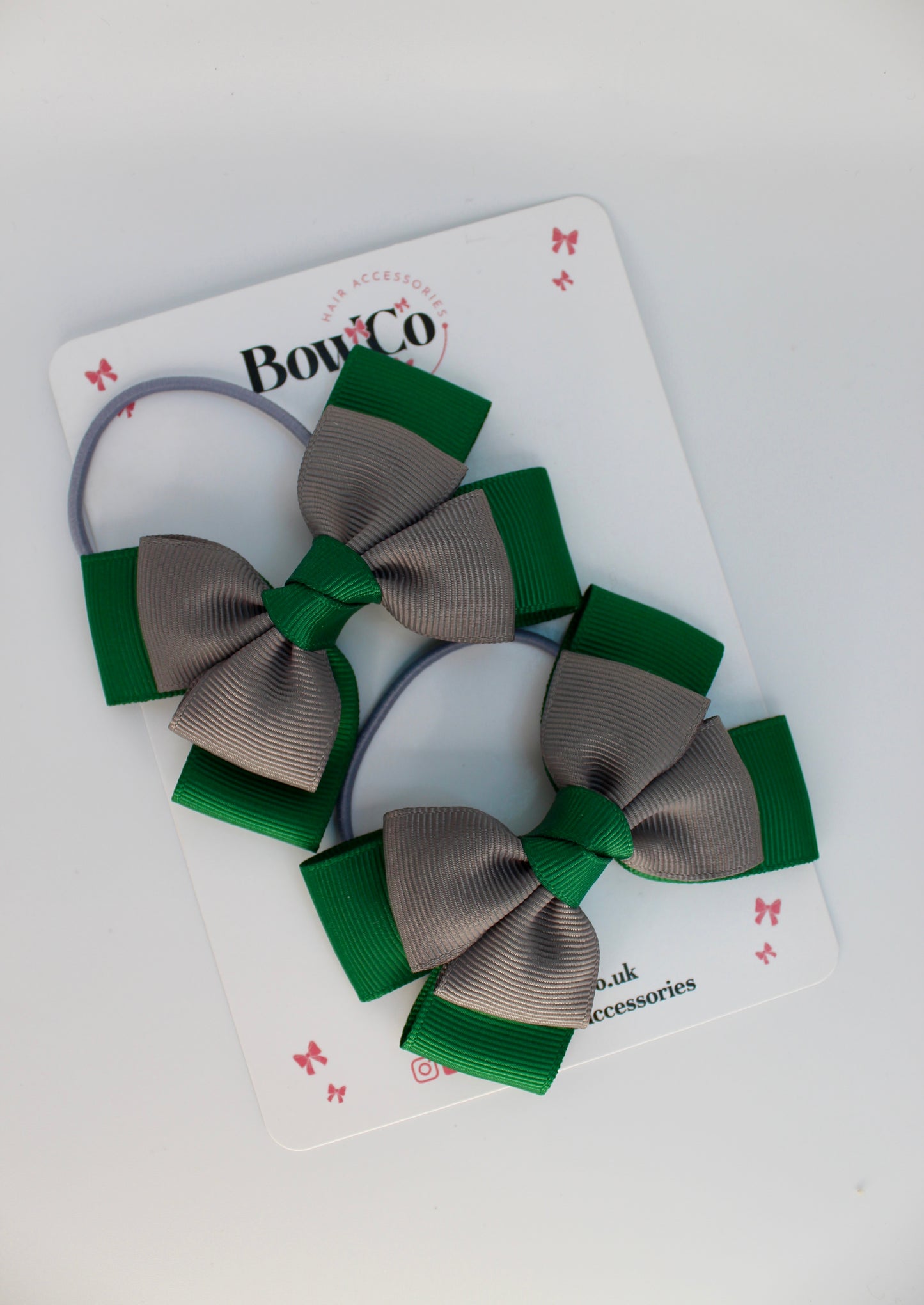 School Bows Green and Grey - Layer Bow Set - Elastic