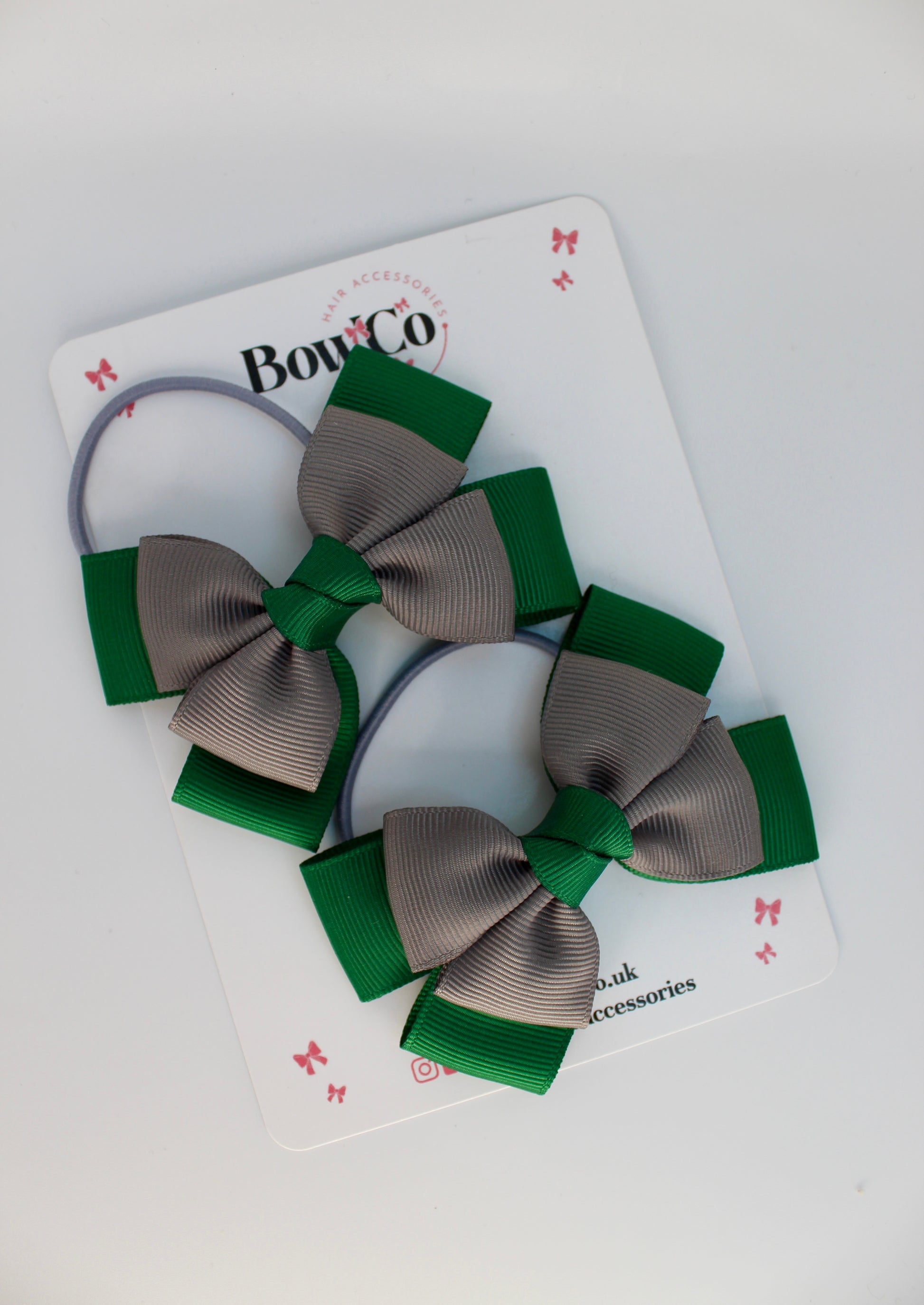 School Bows Green and Grey - Layer Bow Set - Elastic