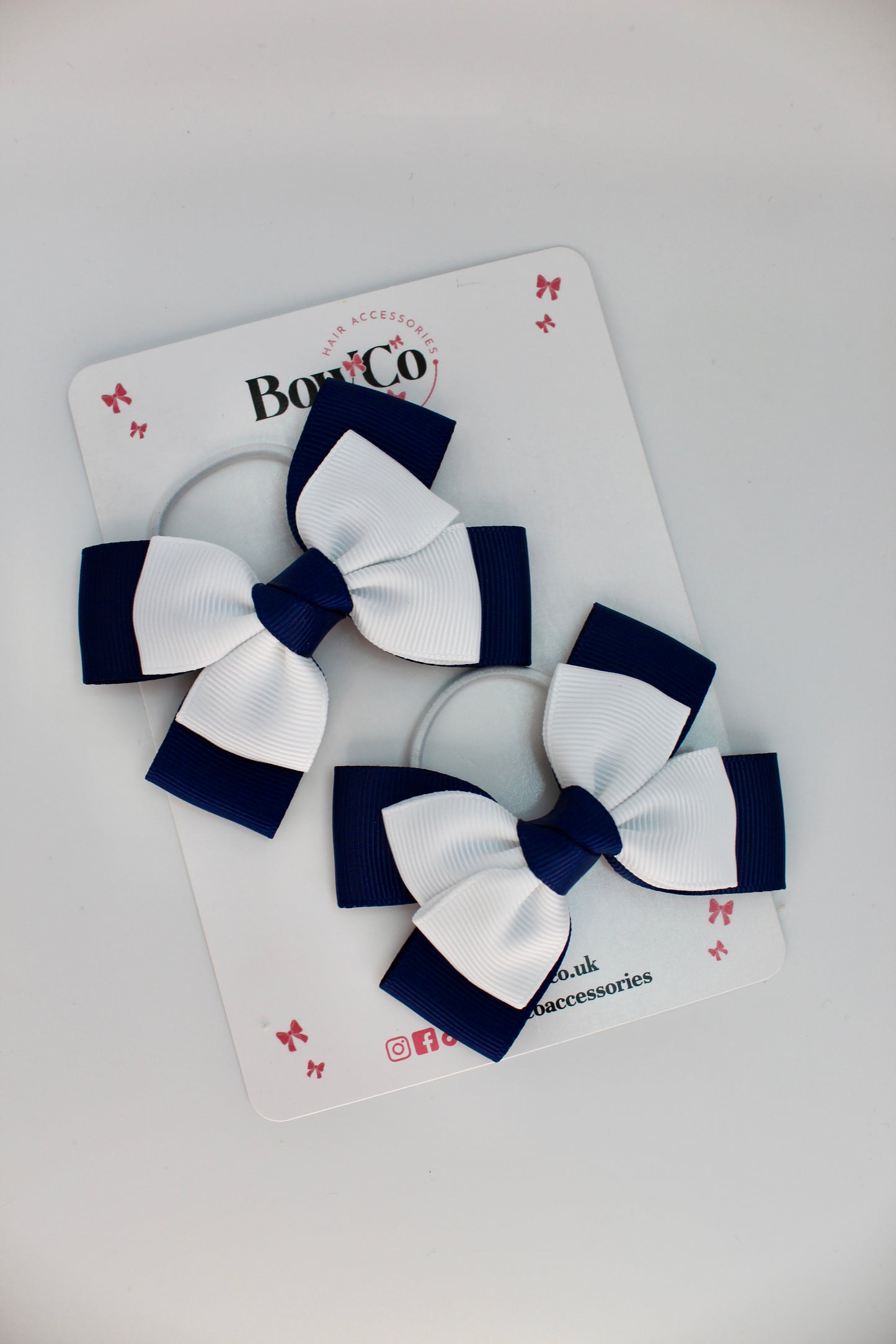 School Bows Navy Blue and White - Layer Bow Set - Elastic