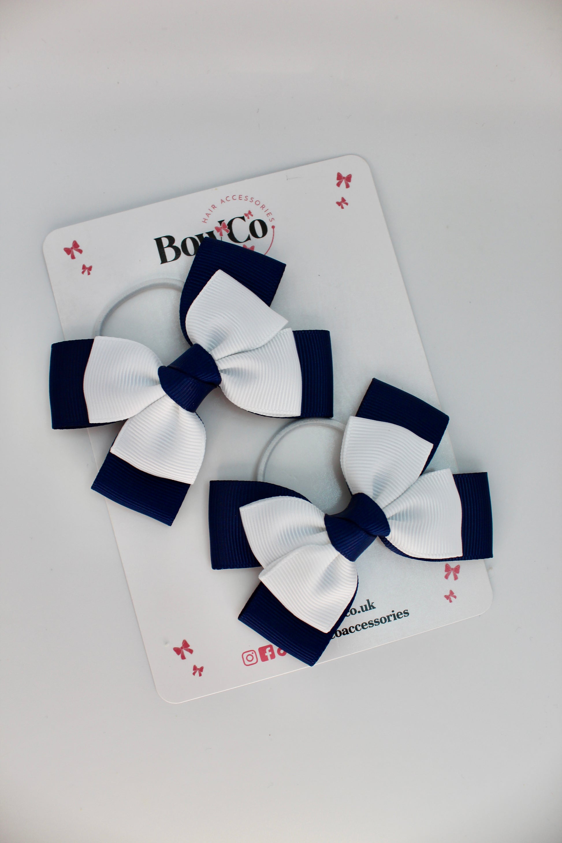 School Bows Navy Blue and White - Layer Bow Set - Elastic