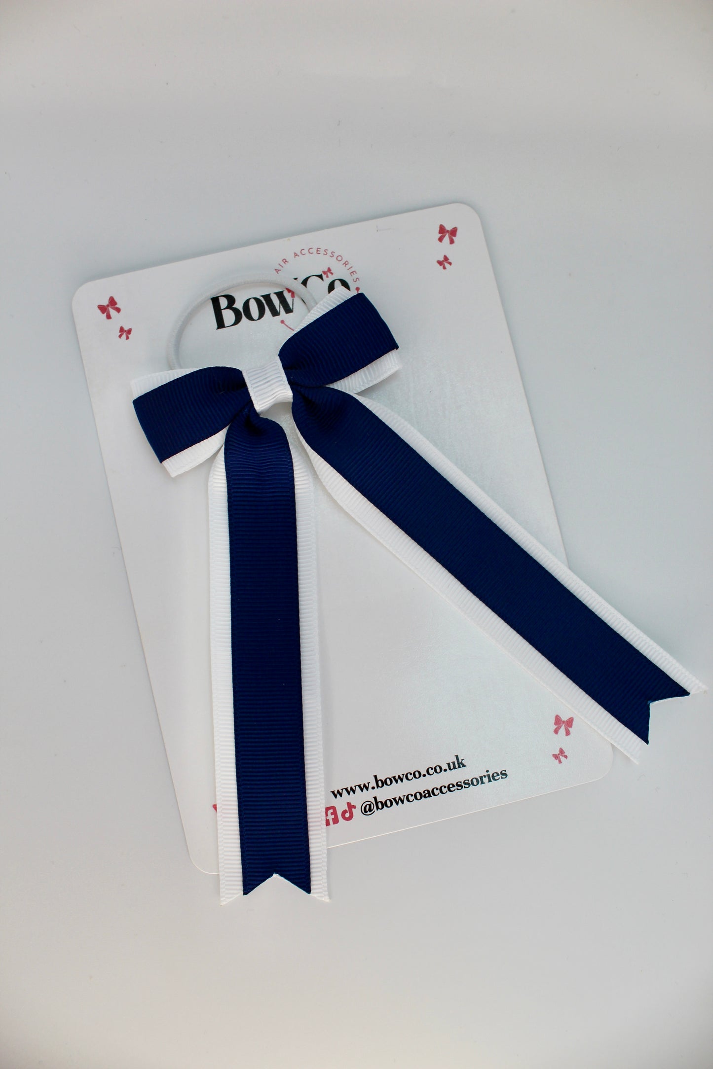 School Navy Blue and White Bow - Tuxedo Tails Bow - Elastic