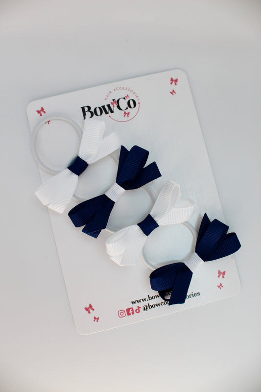 School Navy Blue and White Bows - Ballerina Bows - Set of 4 - Elastic