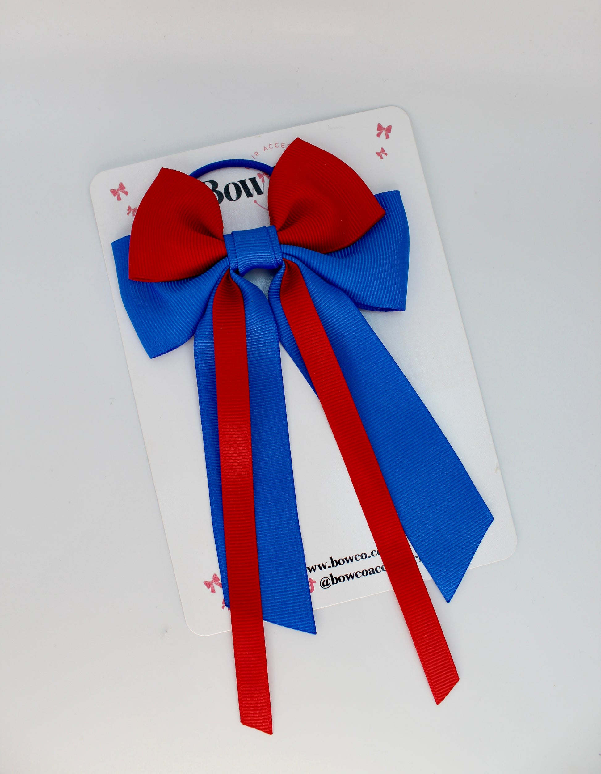 Streamer Tail School Hair Bow – Elastic - Royal Blue and Red