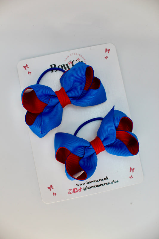School Royal Blue and Red Bows - Loop Bow Set - Elastic