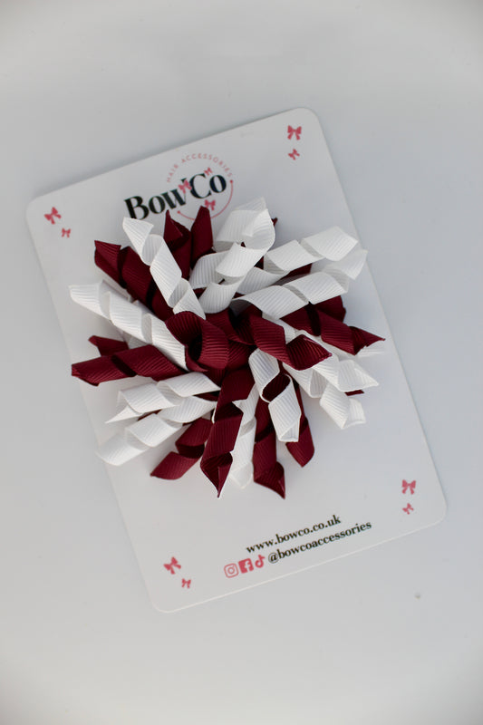 School Bow Burgundy and White - Corker Bow - Elastic