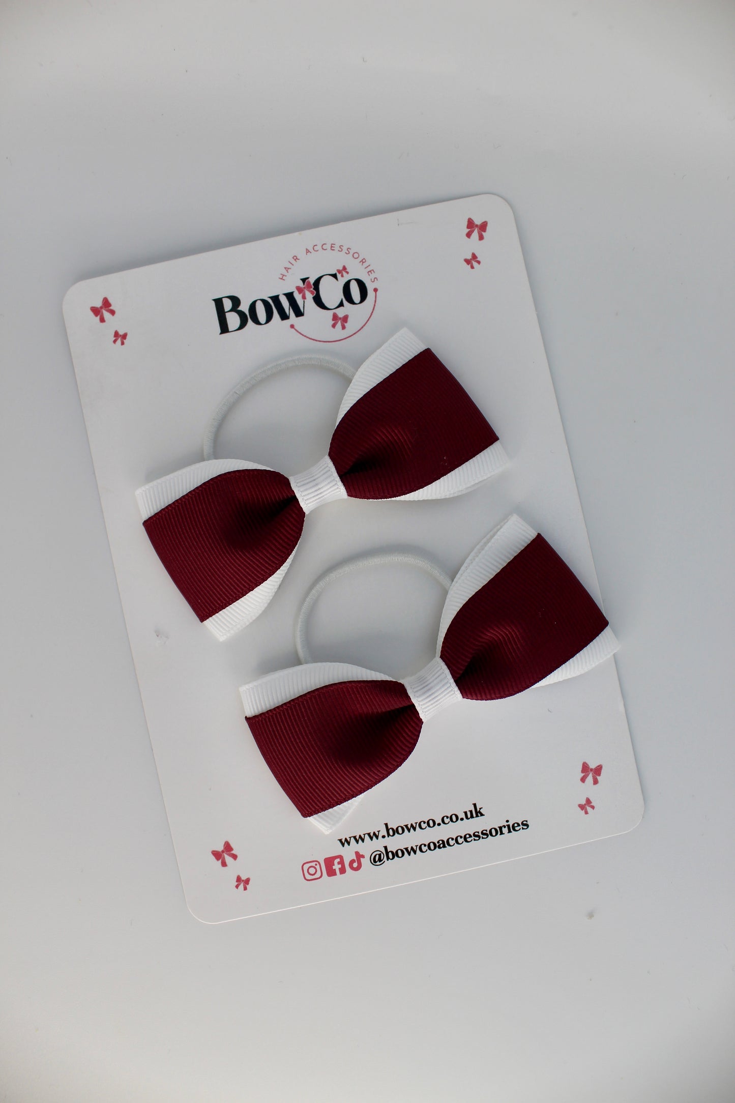 School Bows Burgundy and White - Tuxedo Bow Set - Elastic