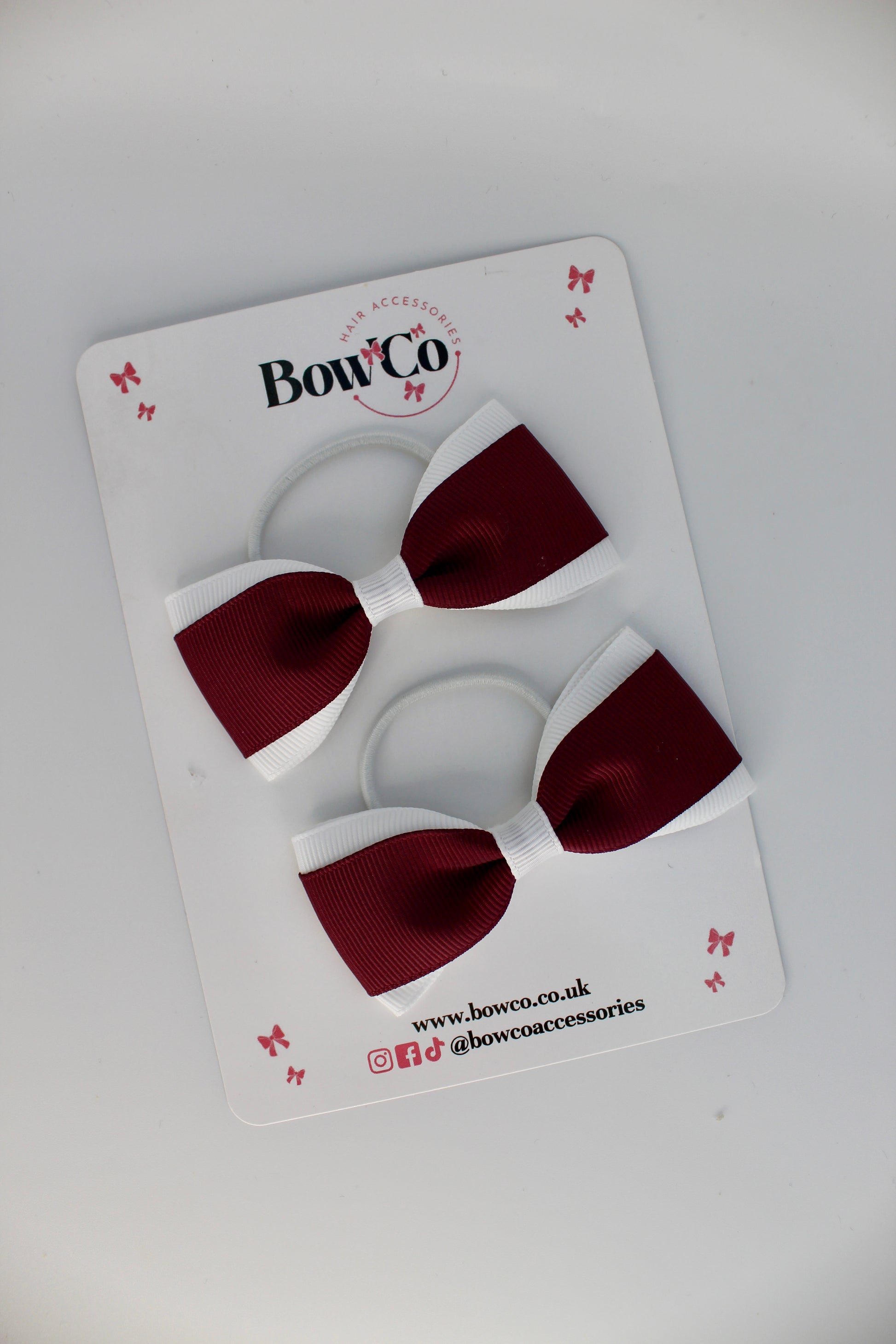 School Bows Burgundy and White - Tuxedo Bow Set - Elastic