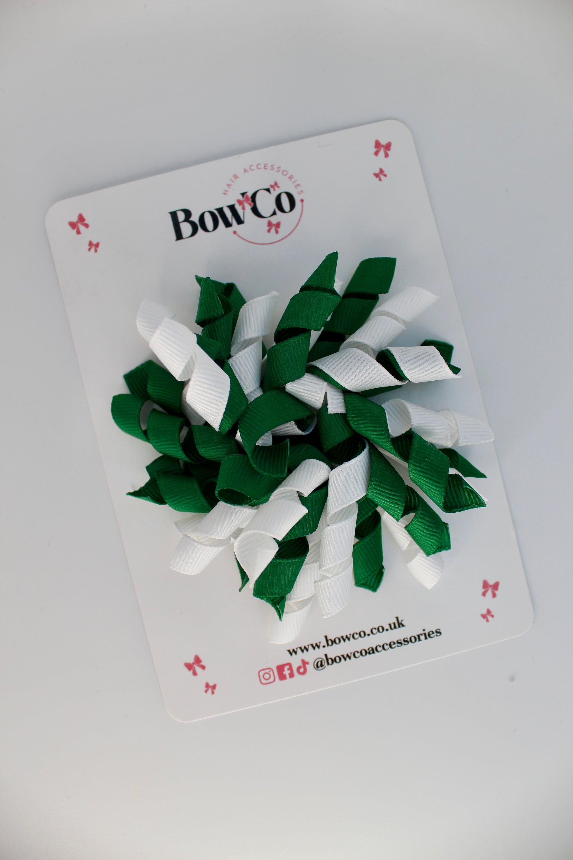 School Bow Forest Green and White - Corker Bow - Elastic