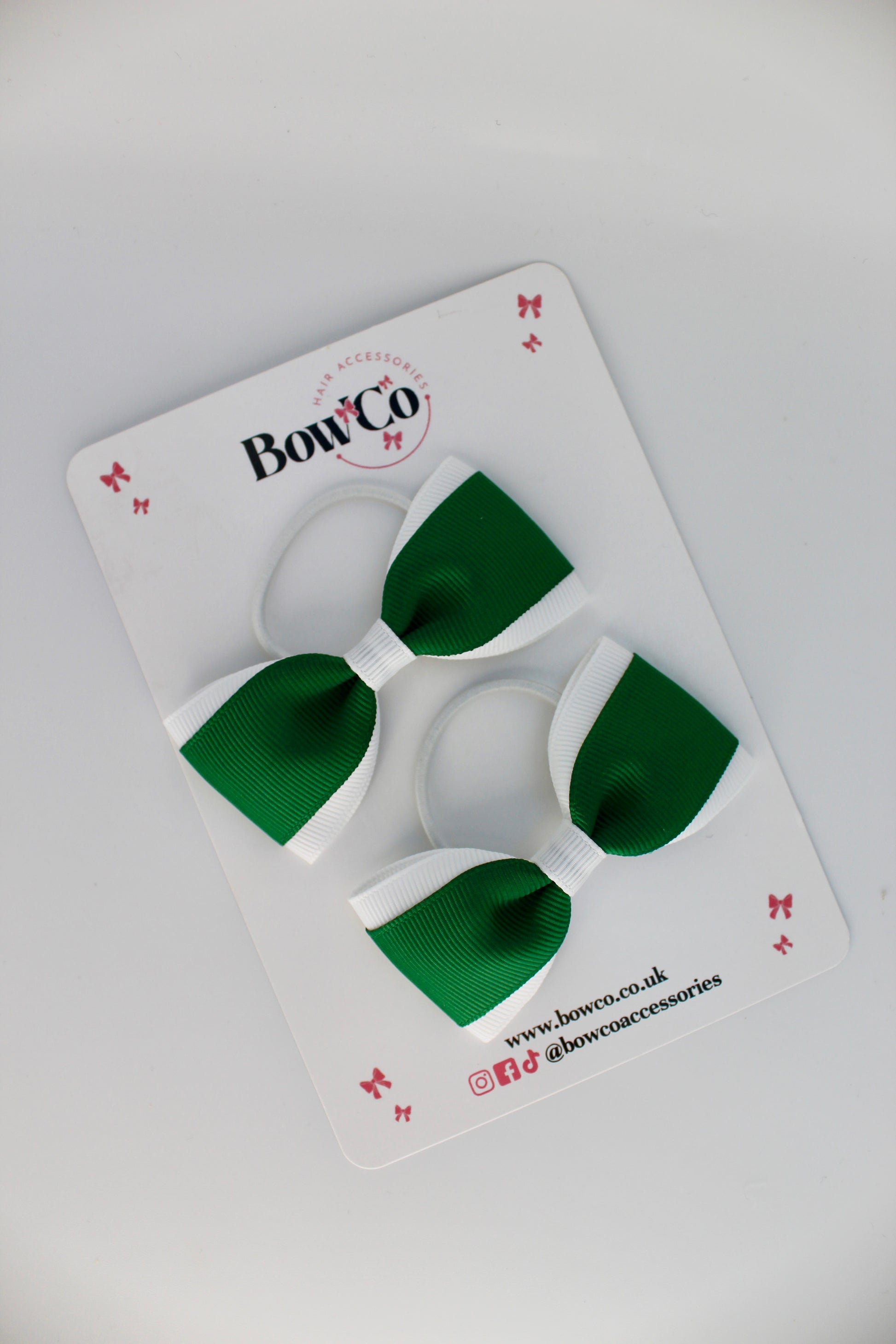 School Bows Forest Green and White - Tuxedo Bow - Elastic
