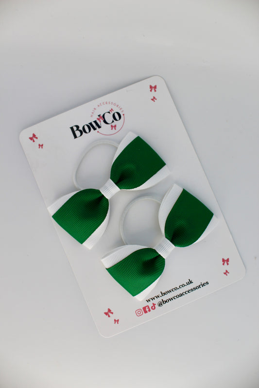 School Bows Forest Green and White - Tuxedo Bow - Elastic