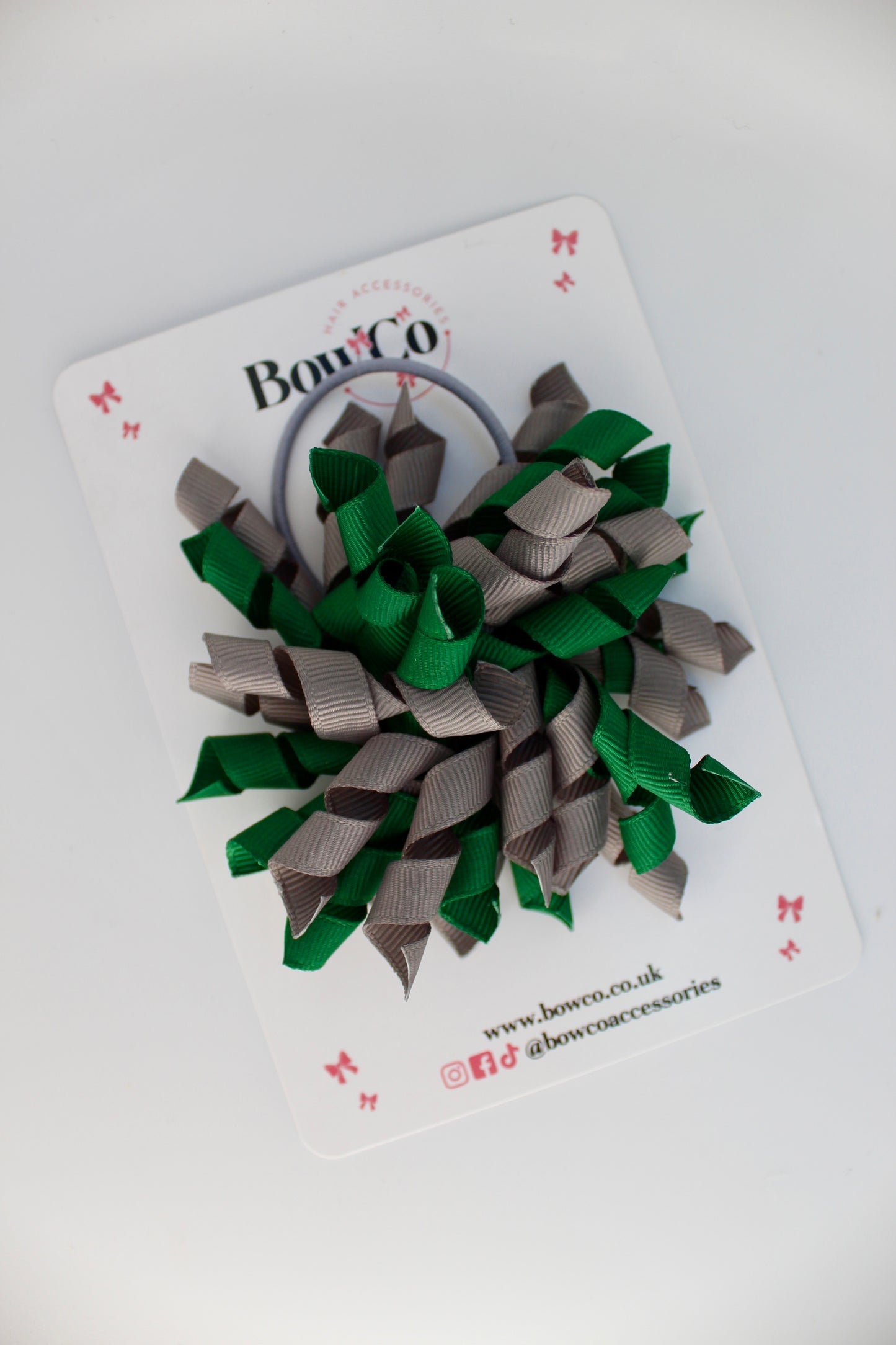 School Bow Forest Green and Grey - Corker Bow - Elastic
