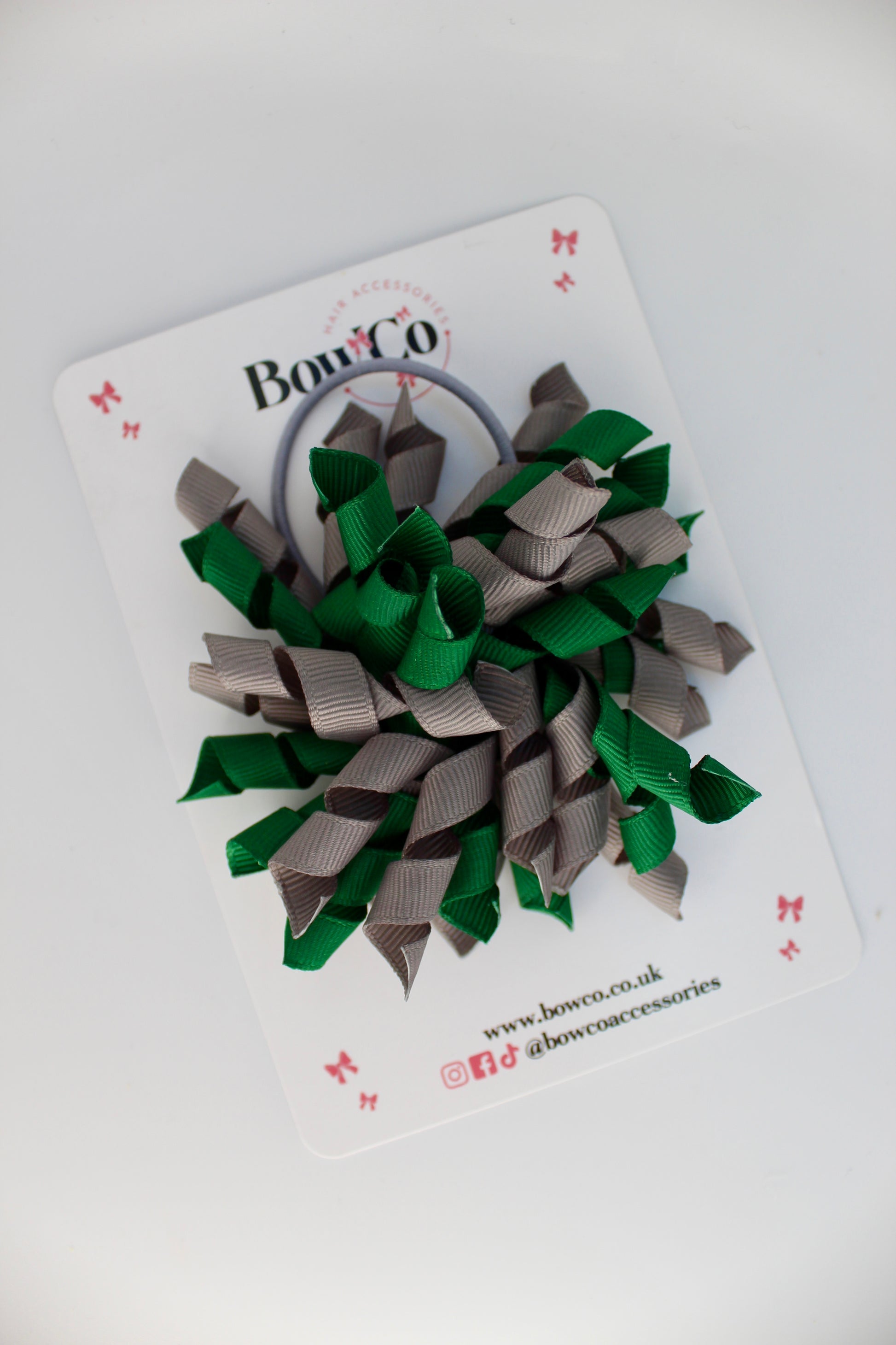 School Bow Forest Green and Grey - Corker Bow - Elastic