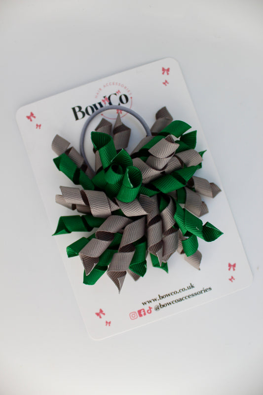 School Bow Forest Green and Grey - Corker Bow - Elastic