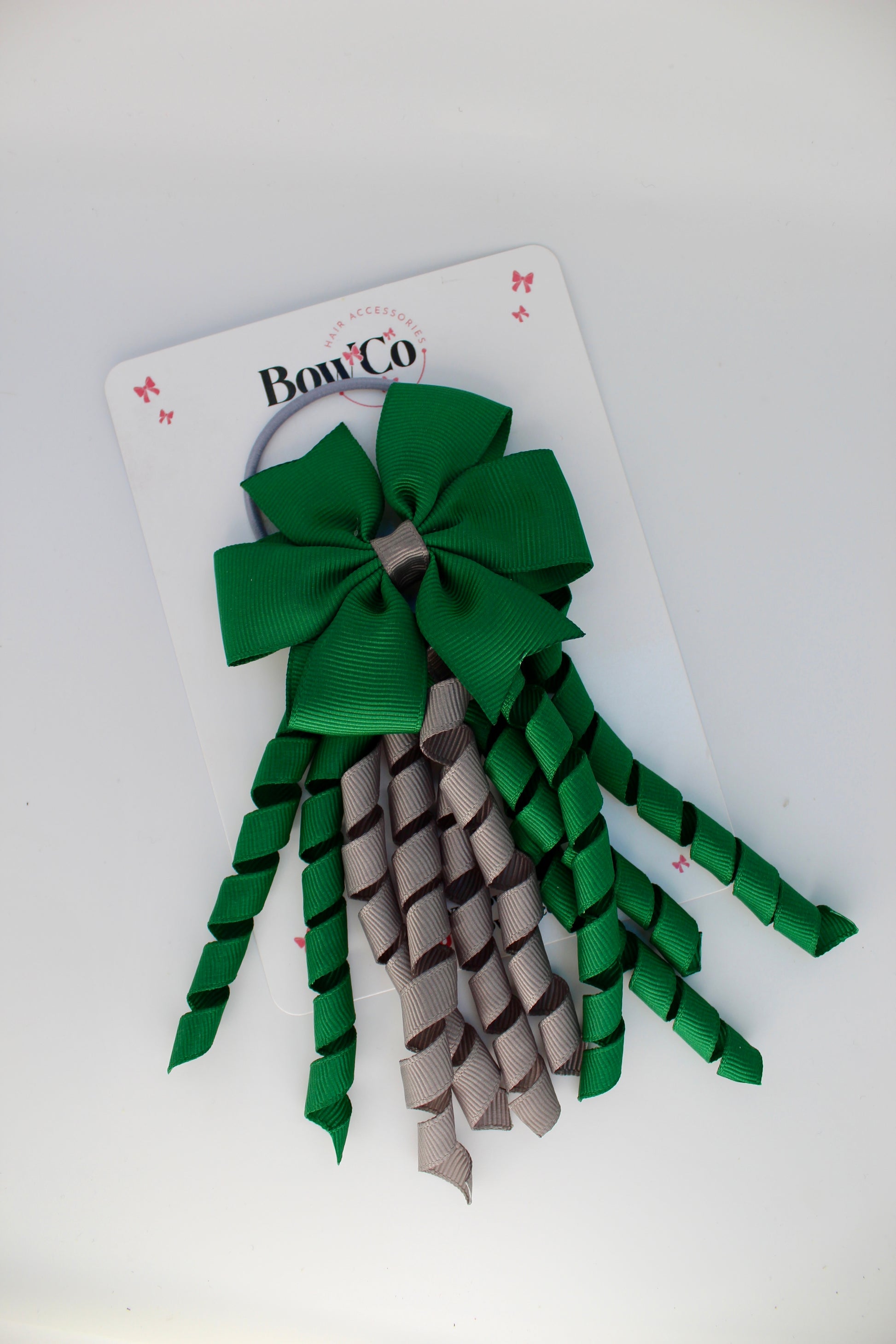 School Bow Forest Green and Grey - Pinwheel Corker Bow - Elastic