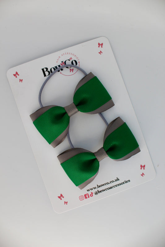 School Bows Forest Green and Grey - Tuxedo Bow - Elastic