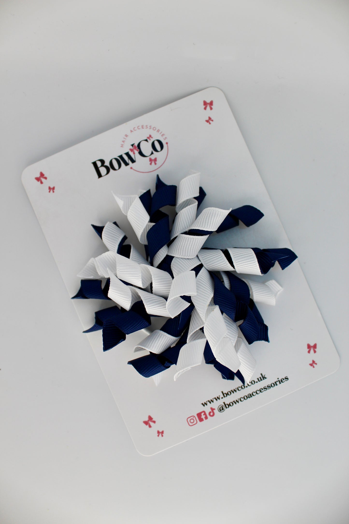 School Bow Navy Blue and White - Corker Bow - Elastic
