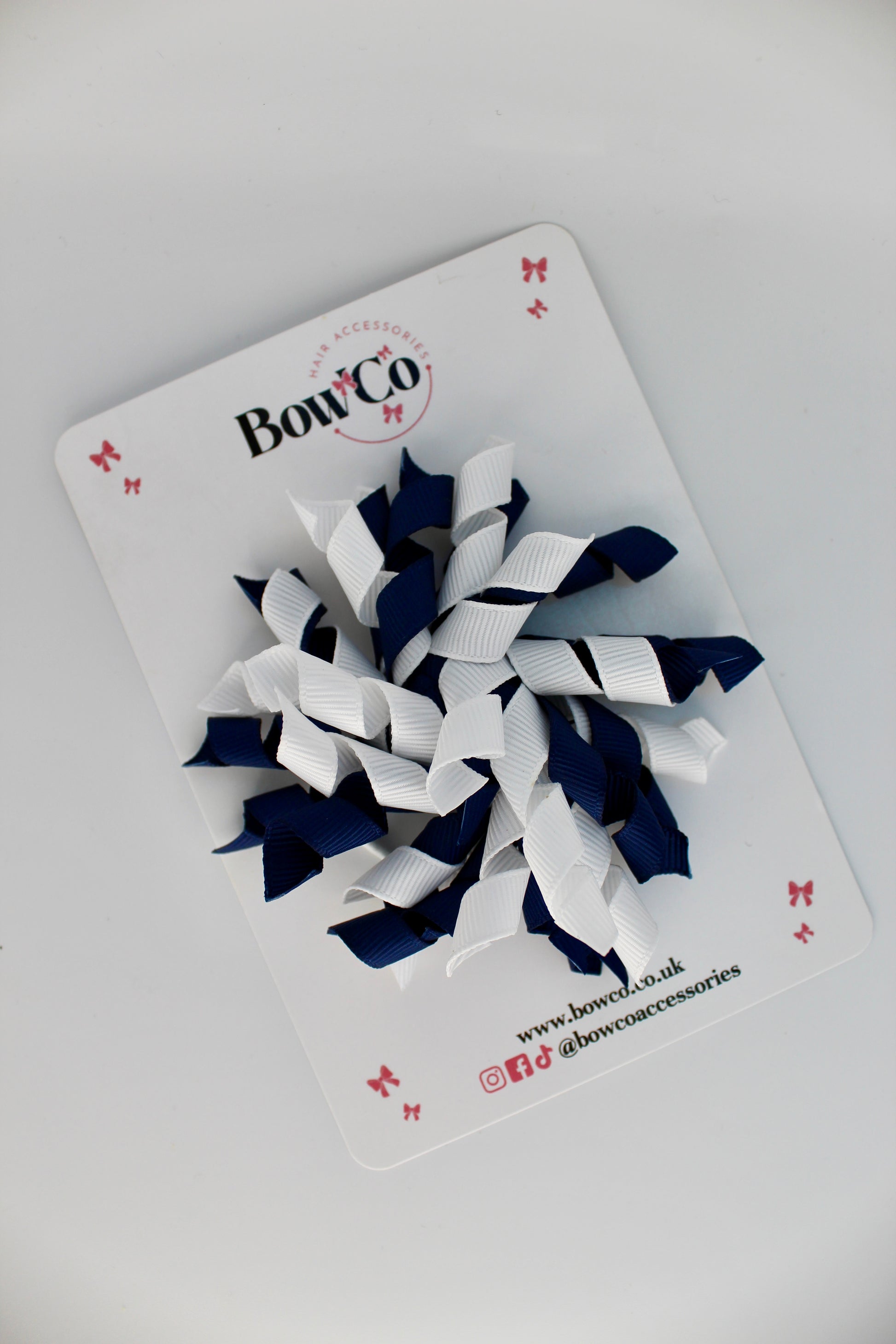 School Bow Navy Blue and White - Corker Bow - Elastic