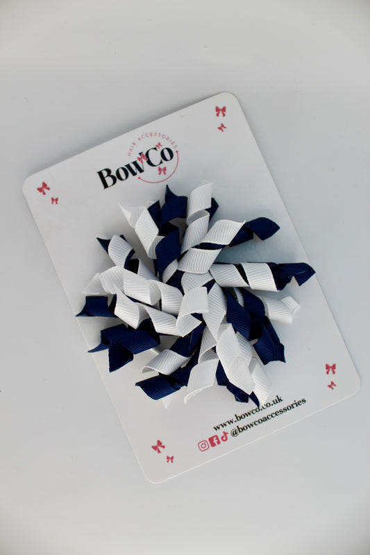 School Bow Navy Blue and White - Corker Bow - Elastic