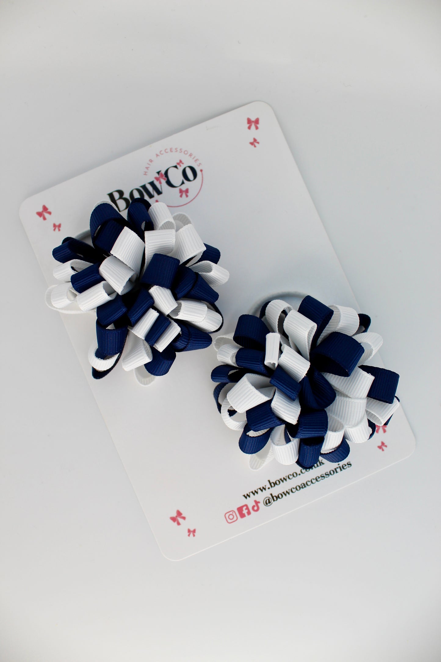 Schools Bows Navy Blue and White - Pom Pom Bow Set