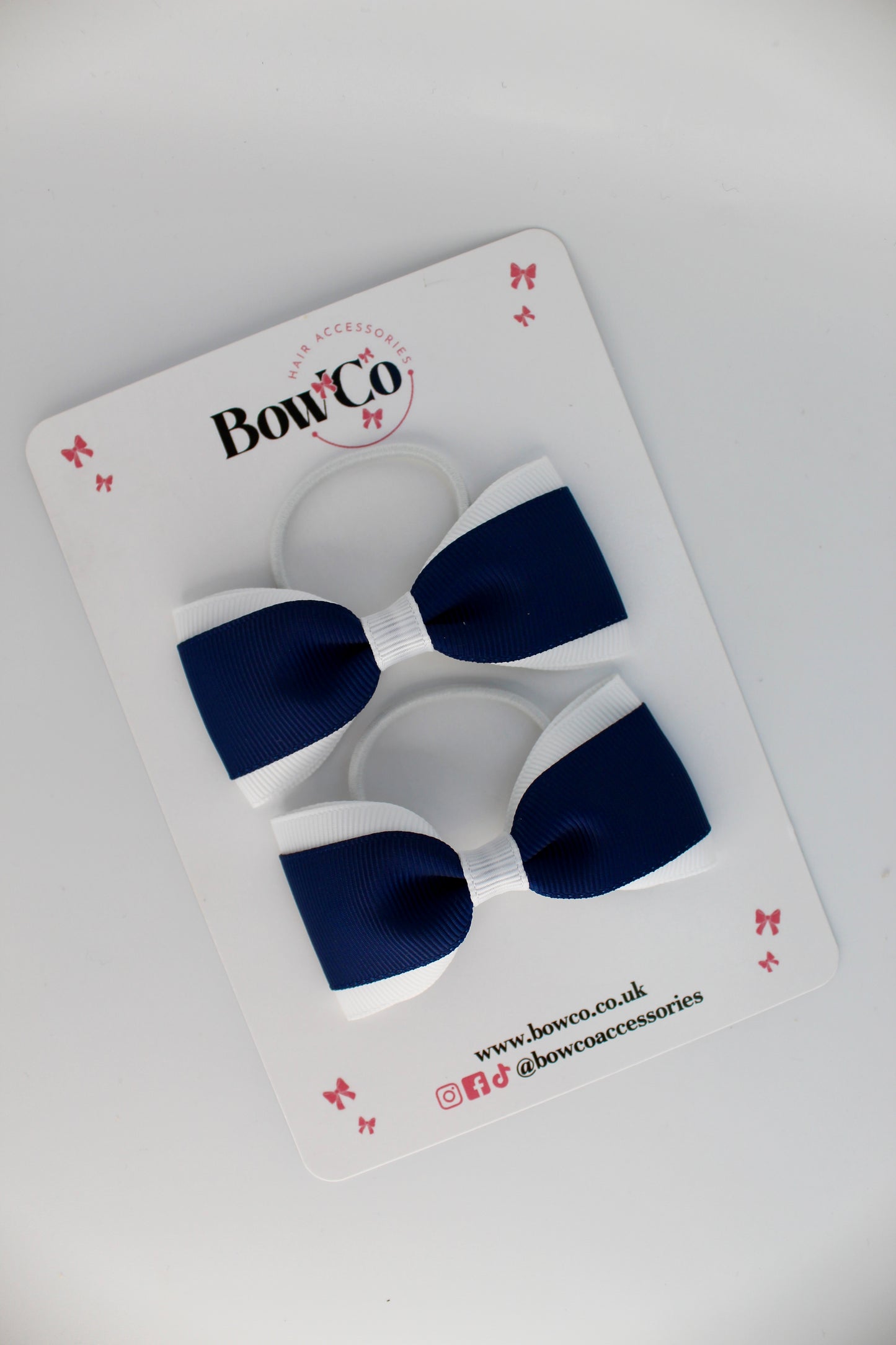 School Bows Navy Blue and White - Tuxedo Bow Set - Elastic