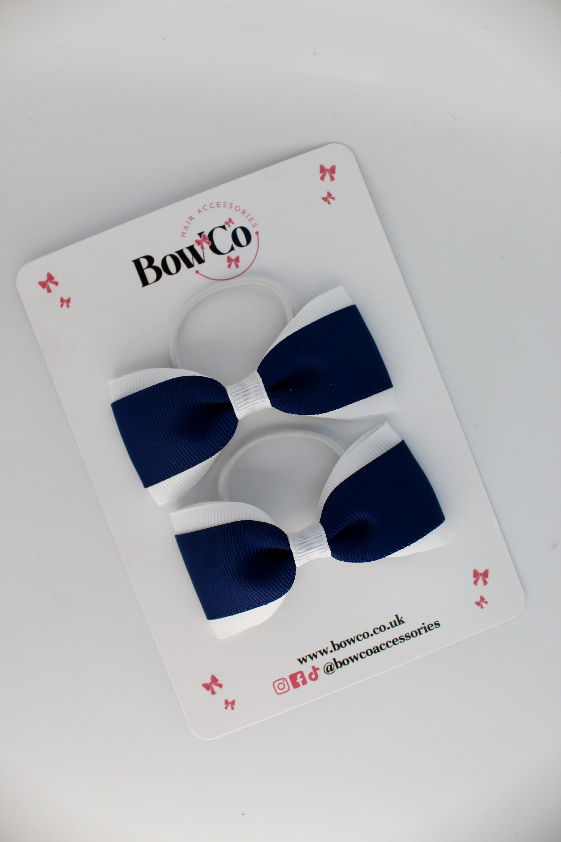 School Bows Navy Blue and White - Tuxedo Bow Set - Elastic