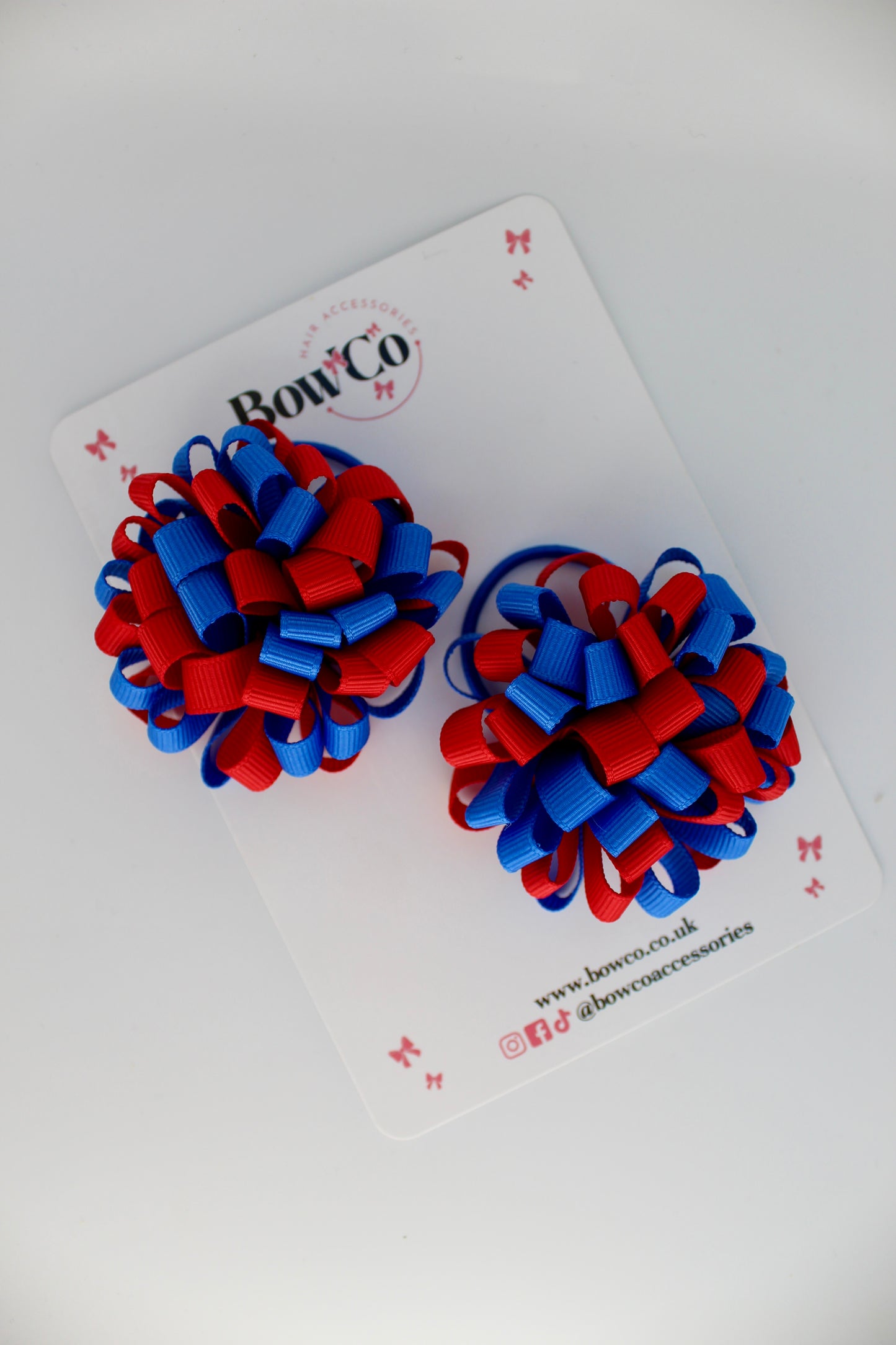 Schools Bows Royal Blue and Red - Pom Pom Bow Set